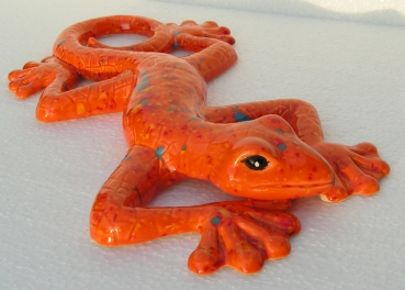 Keramik Gecko - Orange mit bunten Effekten