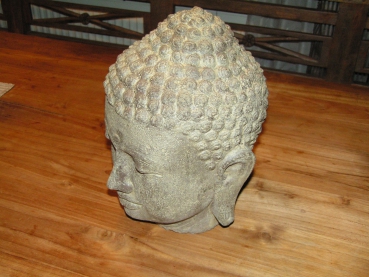 Buddha Kopf, Steinguss, 50 oder 30cm Höhe, leicht - Hohlguss. Antikfinish