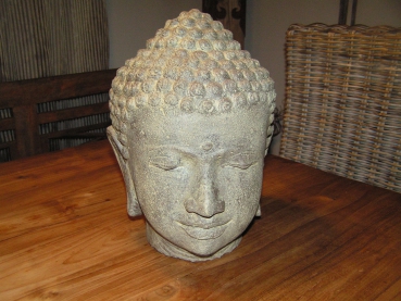 Buddha Kopf, Steinguss, 50 oder 30cm Höhe, leicht - Hohlguss. Antikfinish