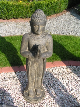 Buddha stehend, Begrüßung - 80cm Höhe, Antikfinish