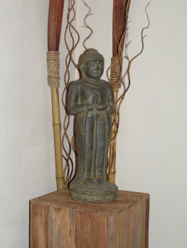 Buddha stehend, Rad der Lehre drehend - 50cm Höhe, Antikfnish