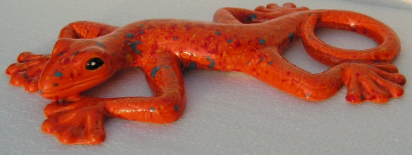Keramik Gecko - Orange mit bunten Effekten