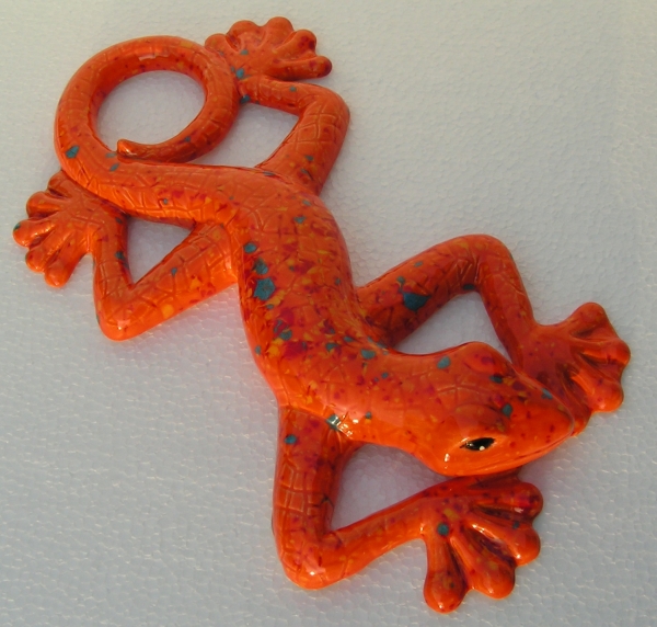 Keramik Gecko - Orange mit bunten Effekten