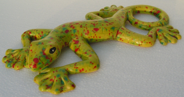 Keramik Gecko - Gelb mit bunten Effekten