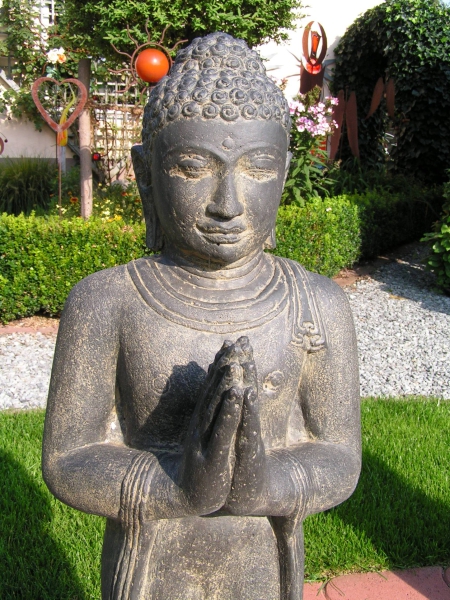 Buddha stehend, Begrüßung - 80cm Höhe, Antikfinish