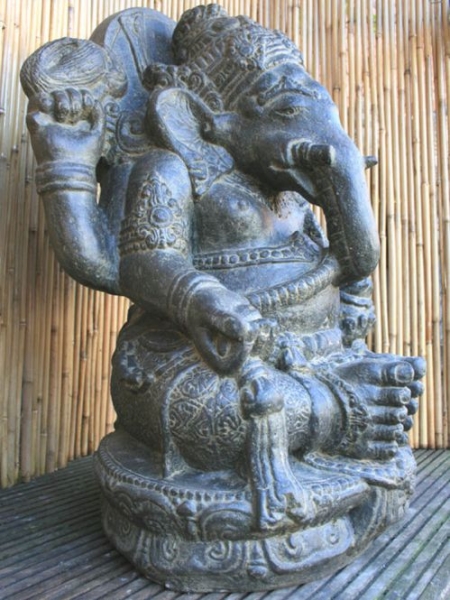 Ganesha sitzend, Steinguss, 40cm Höhe, Antikfinish