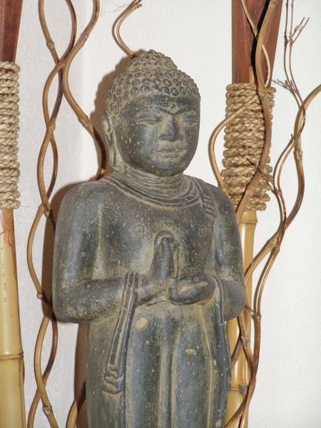 Buddha stehend, Rad der Lehre drehend - 50cm Höhe, Antikfnish